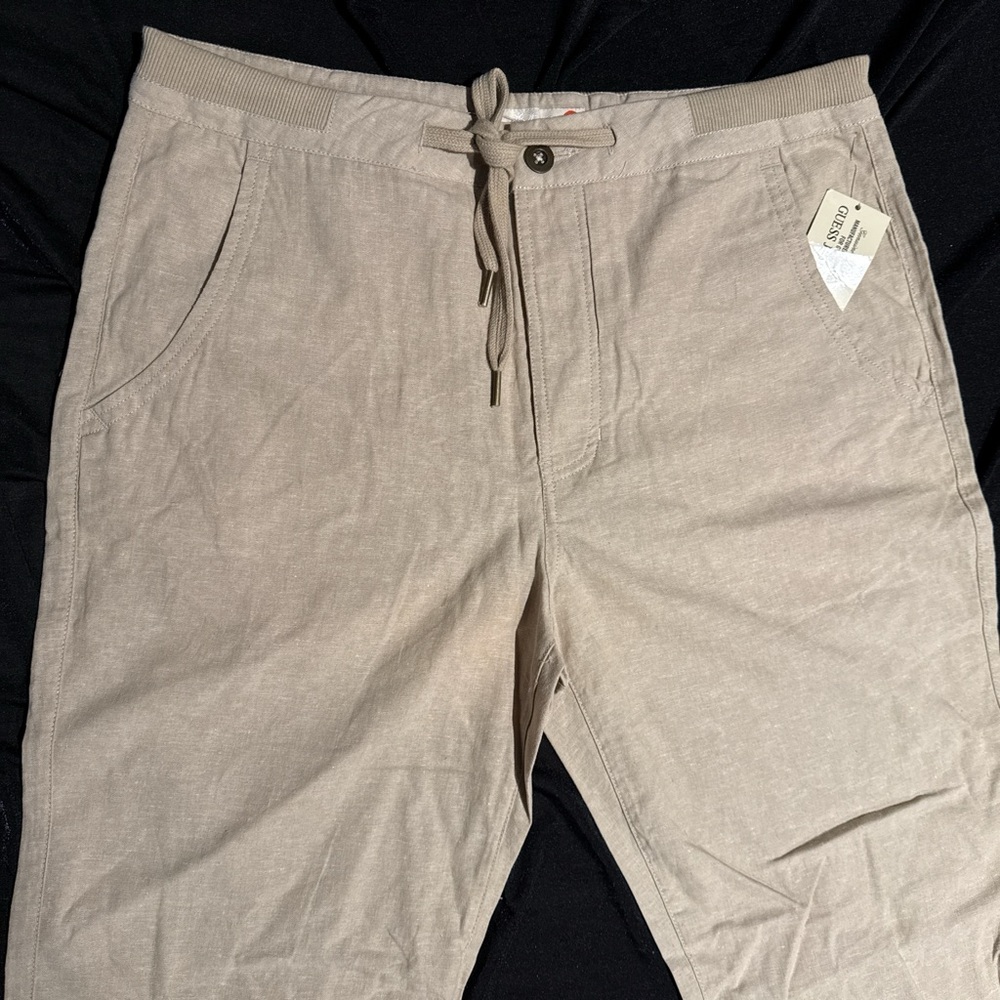 New Men’s G by Guess Beige Linen Slim Straight Summer Pants XL